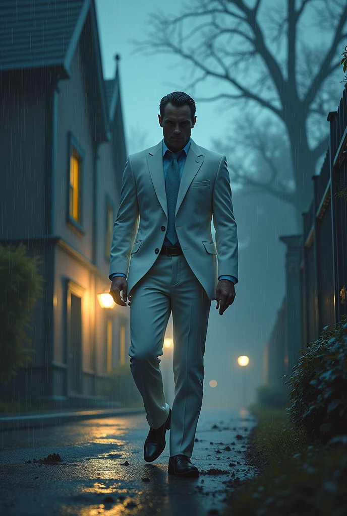 action movie, stormy, a mysterious agent with a white suit and a scar on his face who can disappear from the minimap for a few seconds, a mansion with traps and Free Fire enemies, 16K, tenebrosa