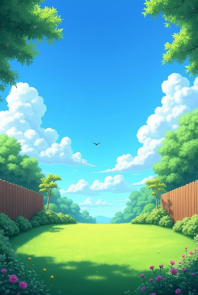 Create a backyard with blue skies 16:9