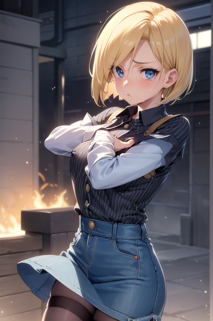 Android 18, Android 18, blonde, blue eyes, eyelash, hoop noリング, short hair, noリング, break belt, Black legwear, black shirt, breast pocket, Cleavage, clavicle, denim, denim skirt, high-waist skirt, jewelry, Long sleeve, pocket, shirt, shirt tucked in, skirt, Striped, Striped sleeves, Waistcoat,, break outdoors, city, null, cloud, sun, break looking at viewer, (Cowboy Shot:1.5), break (masterpiece:1.2), 最high quality, High resolution, unity 8k wallpaper, (shape:0.8), (Beautiful attention to detail:1.6), Very detailedな顔, Perfect lighting, Very detailedなCG, (Perfect hands, Perfect Anatomy),1 girl, Shocked, break perfect face, Performance豊かな目,Open your mouth, Outstretched arms,(Perfect hands),(Perfect Anatomy),(masterpiece),(最high quality),shy、パンツappear（white）, Outdoor,clothing（Tear with a knife）good(white,Race）Large Breasts, naked,cover your chest with your hands,Nipples（appear）,Performance（blush,tears,cry）Looking into the camera,Place your hand on your chest,Conversation bubble characters「absolute、no」Nipples,one person&#39;s***, Glowing Skin, 最high quality, (Game CG:1.4), Browsing Caution, Beautiful face and eyes in every detail,big 、Tiny Lingerie, strict, big ample breasts、((最high quality)), (Very detailed), (Very detailed CG 統合 8k 壁紙), Very detailed, High resolutionのRAWカラー写真, Professional photography,From below, (((whiteいRaceのパンティー)))、I can see your face、(((残念そうなPerformance))),(((Embarrassed face)))、(((Are crying)))、(((苦悩のPerformance)))、Glare, anger、(((彼女のwhiteいパンティが透けてappear)))、((whiteい下着の柄))、Dancing、((((She is embarrassed that the audience saw her underwear..))))、 (((She forgot to put on her underwear、I completely saw it.)))、Dancing, (((The audience was delighted to see her panties))), (((A crowd of spectators point their cameras at her panties))), ((Nipplesがappear))、Full Shot、(((彼女のskirtはめくられ))),(to be born, 最high quality, masterpiece:1.5), (Realistic, Intricate details:1.2), 超High resolution, (high quality, High resolution, Finer details), alone, Curvy Women, blush, Sweat, Oily skin, Shallow depth of field,(masterpiece、最high quality、High resolution、unity 8k wallpaper、Very detailedCG:1)、(Raise your consciousness:1.0)、one person&#39;s、最high quality、8Kmasterpiece、((software)), ((plural)), (1 female, Beautiful detailed woman, Female police officer),( Wine red hair),(short hair),whiteくて薄い,(黒い革のマイクロミニskirt), ((恥ずかしがり屋のPerformanceで:1.5)), Huge breasts, 硬いNipples, Tight waist, Thick thighs, 超ミニskirt, ((Black Pantyhose)), (((I&#39;skirtを上げてパンストを見せます))), ((Spread your legs)), (Please open your legs),, Looking down,((skirtリフト)),(((大胆にskirtをめくる)))（（（（Nipplesを参照するで摘まむ、Nipplesをひっぱる、Nipplesをひねる））））