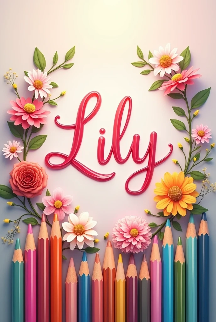 Generate an image where the name Lily appears with a decoration with flowers and pencils
