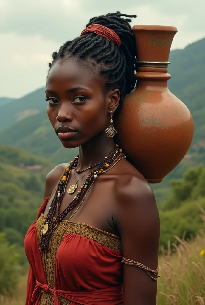 beautiful ethiopian women carrying pot on her back