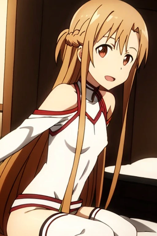 ((Highest quality)), ((masterpiece)), (be familiar with), Perfect Face, indoor, Bedroom, Watching the audience,
One woman, Yuuki Asuna,
Open Mouth, Ecstatic expression, blush, smile,
Small breasts, Flat Chest, , , child, Girl,
Long Hair, Long Hair,
Fully nude, Nipples exposed, Sex with a man with a big dick, 膣内ejaculation, Semen is taken, Insert a into your, Sex in the missionary position, , Leg spread,