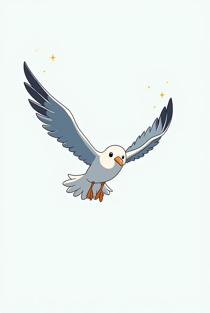 Create an image where you see a seagull flying anime that can be drawn
