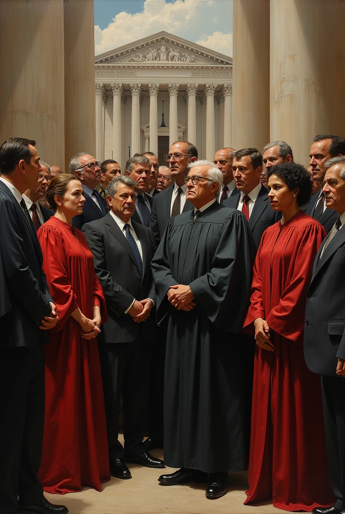 justice, right, institutions, Responsibility, equality, honesty, Objectivity, suffrage, Politics and security. Painting in a realistic style
