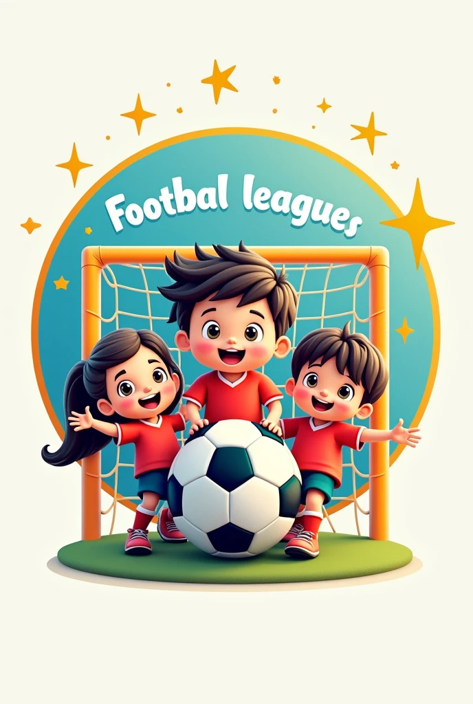 Logo for football league, with neutral background, children&#39;s soccer team, soccer ball, a goal, stars,  what to say "Jose Salazar Garrido League", 3D