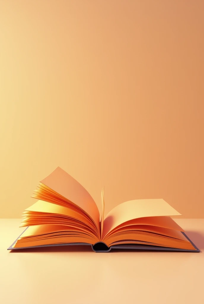 A 3D realistic orange book positioned horizontally, opened and viewed from the front with the bottom edge in clear focus. The book is slightly open, showing some of the pages. The cover is smooth with a natural, slightly worn appearance. The lighting highlights the texture of the cover, the visible pages, and the spine. The background is minimalistic, allowing the open book to be the focal point of the image.