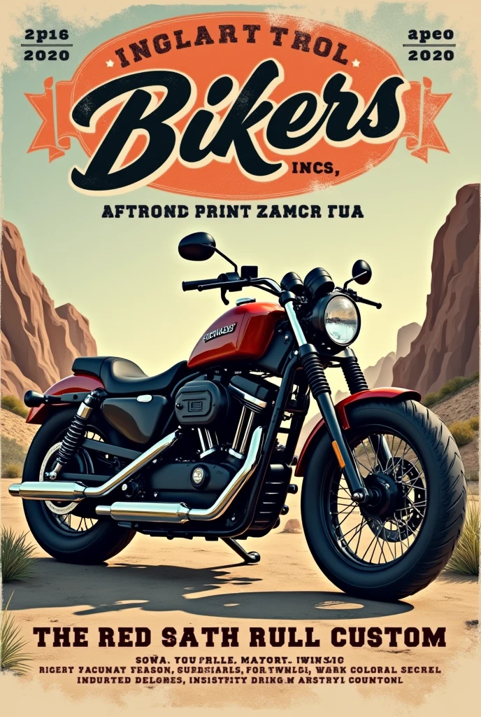 Classic style biker event invitation image,
With Custon type cross-country bike