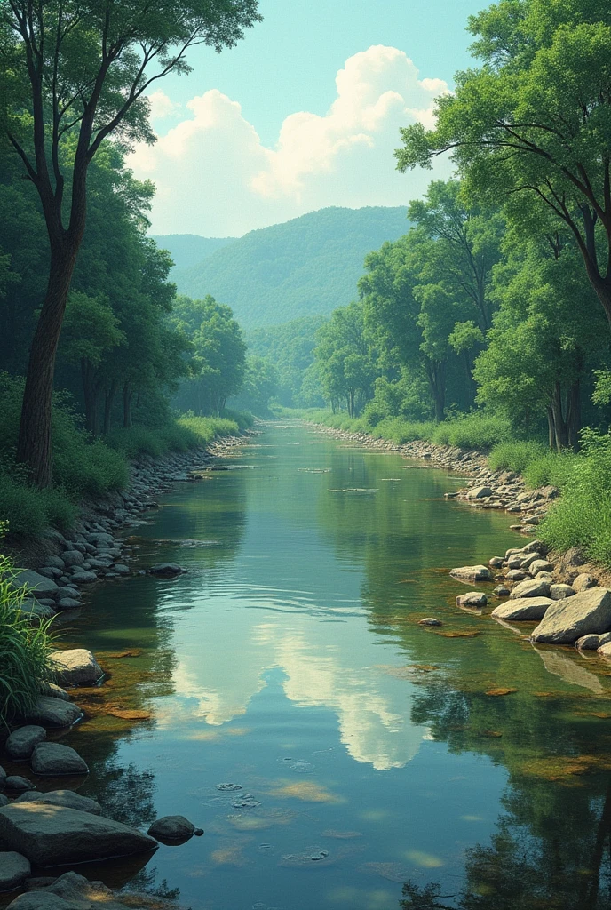 Water pollution from pesticides and agricultural activities drawing No people in a river
