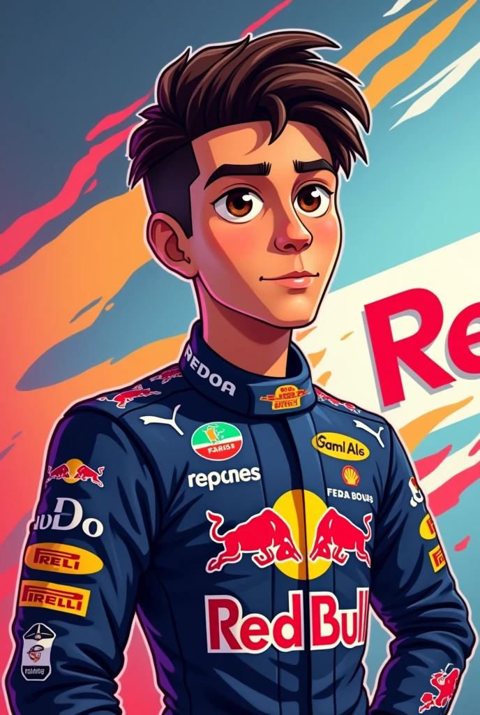 Young Mexican, moreno, handsome, how to cartoon red bull f1 driver 