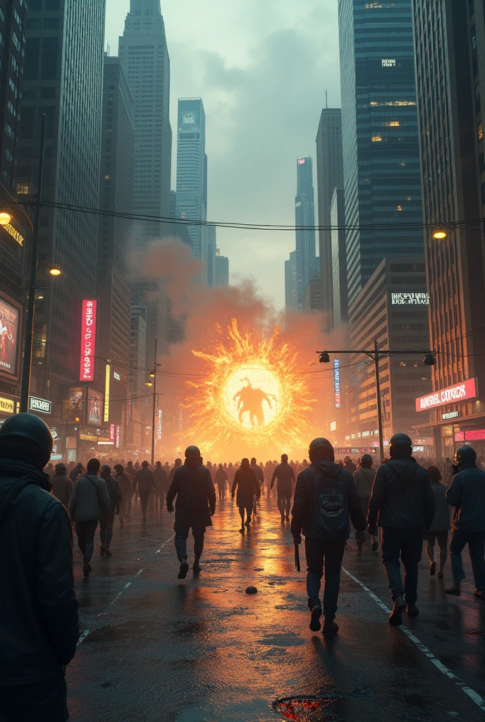 a big company in the city and on the street a portal coming out zombies and animals