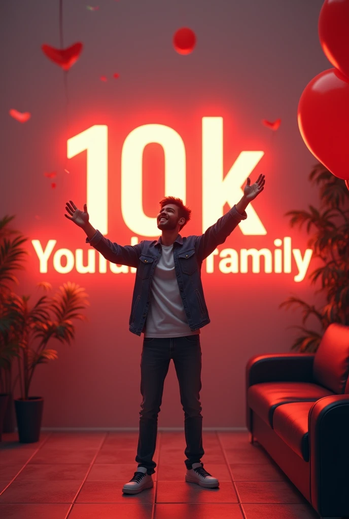 \imagine, youtube 10 k subscriber complete with celebrate, Thank you for 10k YouTube family will be written on the back wall. Man