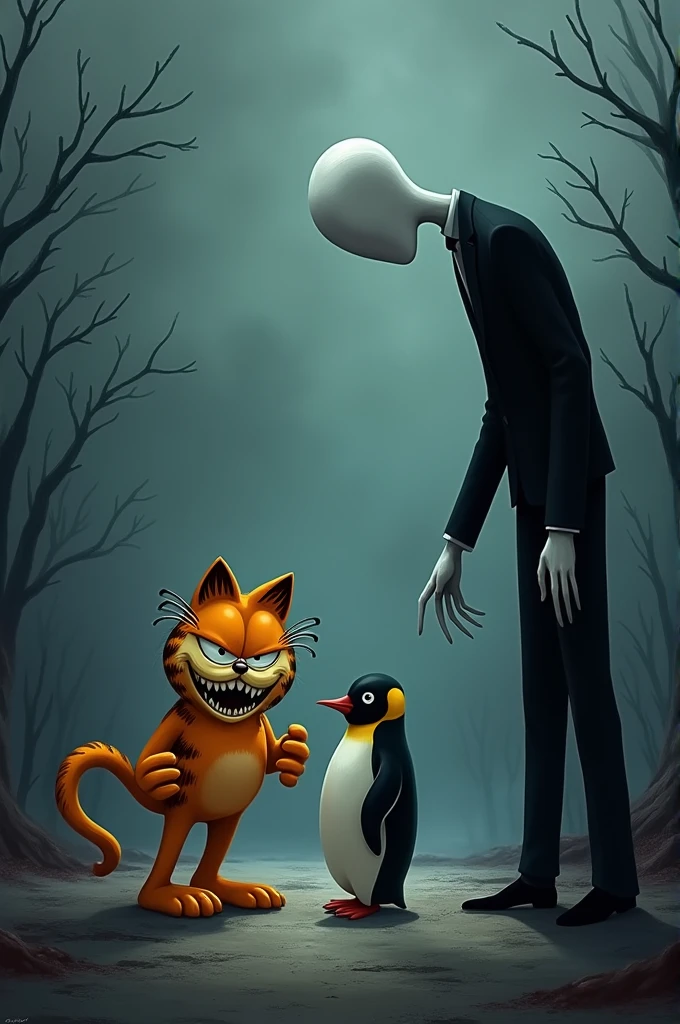 garfield and slenderman killing pingu