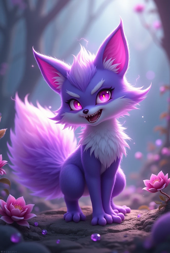 Baby purple nine-tailed fox, ferocious