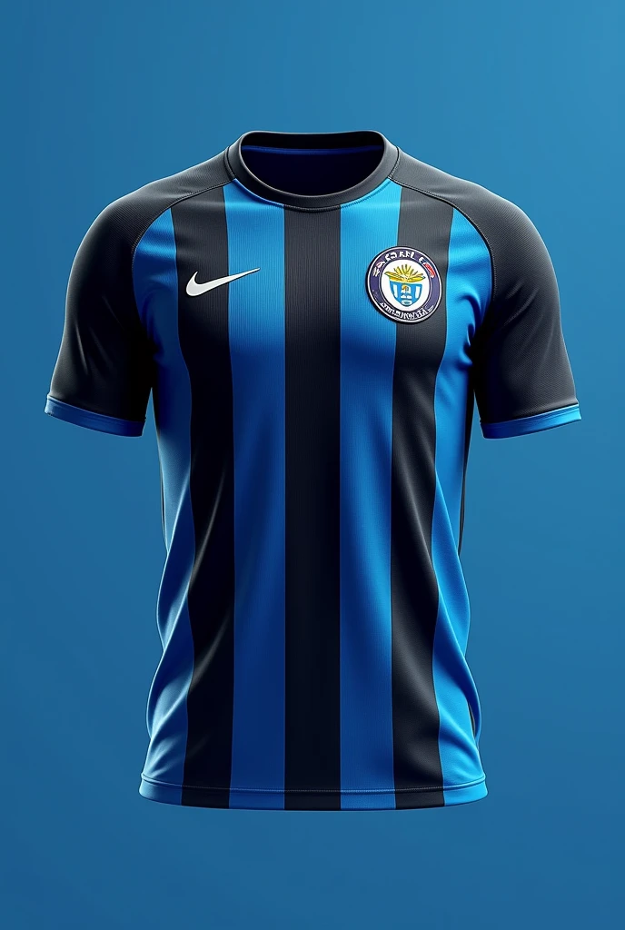 Create a Grêmio Football Portoalegrense shirt with thick vertical lines in blue and black, and thin white lines dividing the lines between them