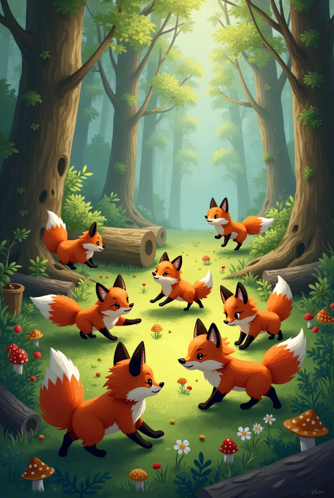 In the forest the foxes prepared fun games