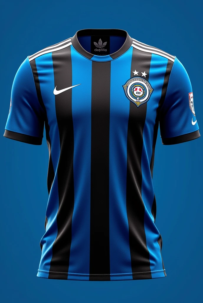 Create a Grêmio Football Portoalegrense shirt with thick vertical lines in blue and black, and thin white lines dividing the lines between them