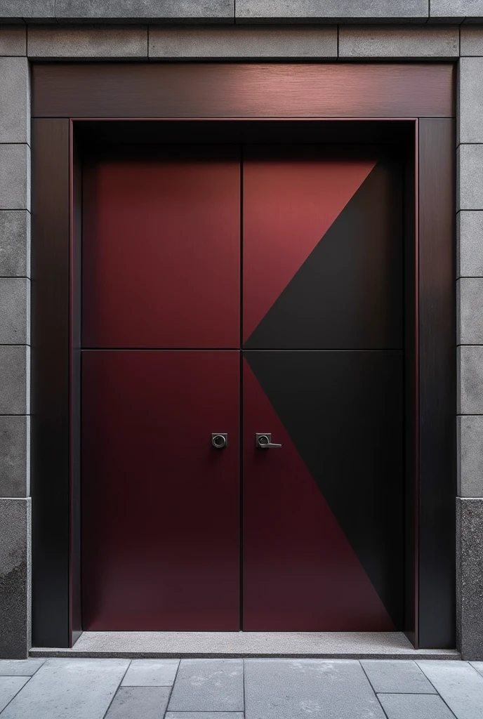Create a geometric design for the front of a law firm in black and wine colors
