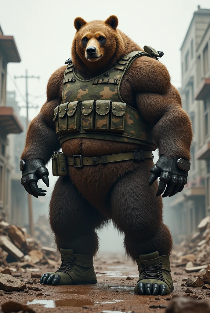 A bear with army clothes