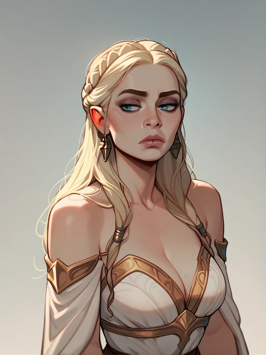 score_9, score_8_up,score_7_up, score_6_up, score_5_up, score_4_up, woman, best quality, highres, portrait, solo, beautiful, makeup, soft lips, daenerys ((bored)), large cleavage, beautiful dragon dress