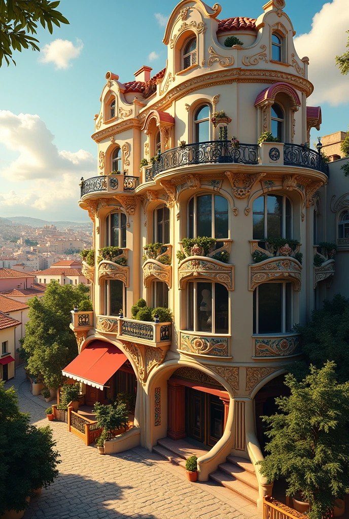 Create an image of art nouveau architecture or also called modernism in Spain.