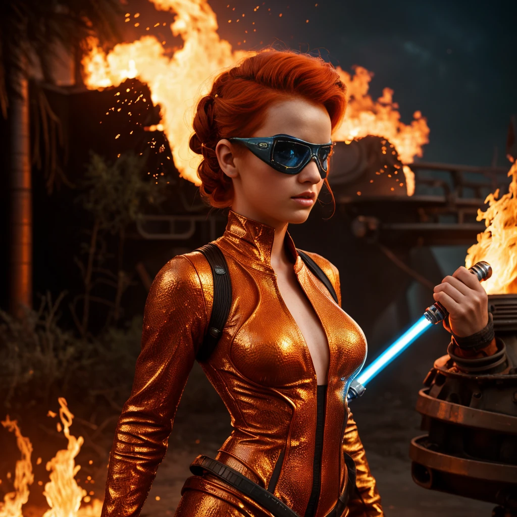 national geographic 3d image, digital painting of a (fantasy sci-fi dress design, ginger-haired cute naked girl  made of hot 
liquid lava and fire, smoke, glamour . star wars tiny lines hot fire chameleon scales decoration, street fashion) wearing some blocked googles, lcd screen ,
growing wire frames, mouth kiss lips, clowncore, . in the style of post-apocalyptic futurism, hyper-realistic
sculptures, photo taken with ektachrome, soft and dreamy tones, hyper-realistic water, shot on 70mm, insanely
intricate details photo taken with provia