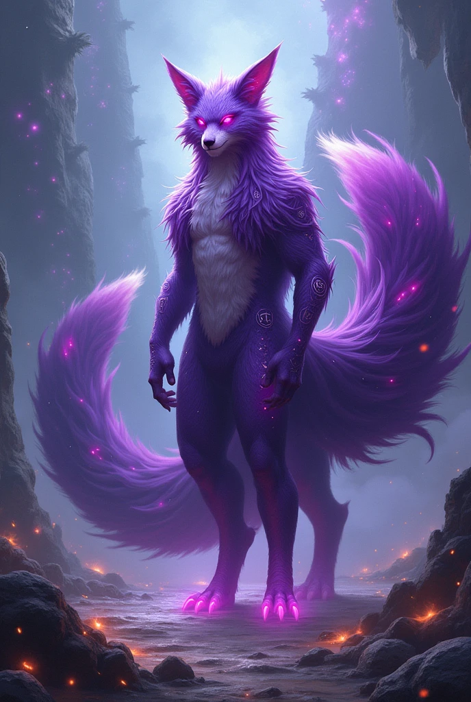 Nine-tailed fox clan demon king with purple fur