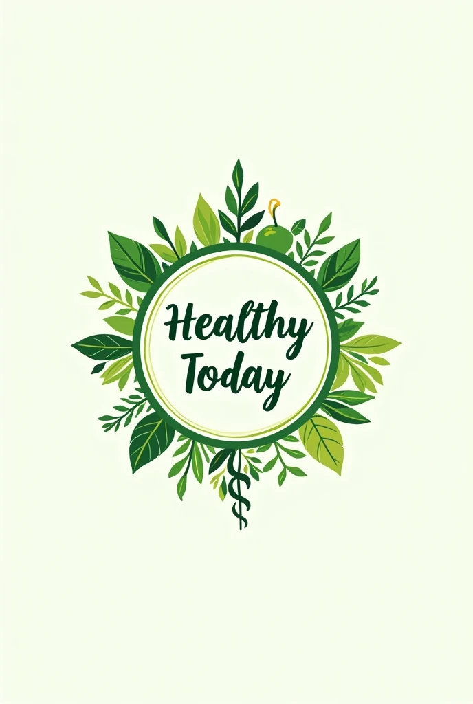 Logo green with other clours with real medical icon and Nutrition icon and write Healthy Today in the center beutiful medical frame
