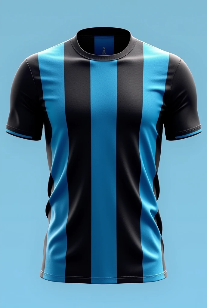 Create a Grêmio Football Portoalegrense shirt with thick vertical lines in sky blue and black, with thin white lines dividing the blue and black lines.
