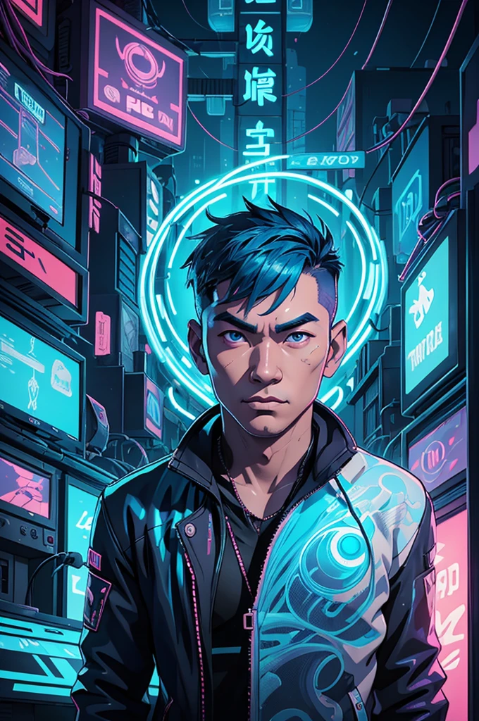 avatar Makimark Remix Prompts Copy prompts portrait of an asian man , Youngh, bonitas, closed, of the cyberpunk city,( swirling ink forming white and blue holograms:1.2), in the style of Aaron Horkey, neon lights, neon white, neon blue, light blue neon, (cables, implants, ciberware:1.3), ciberpunks (work of art:1.2), best qualityer, (hyperdetailed, More Detailed:1.2), high resolution textures,