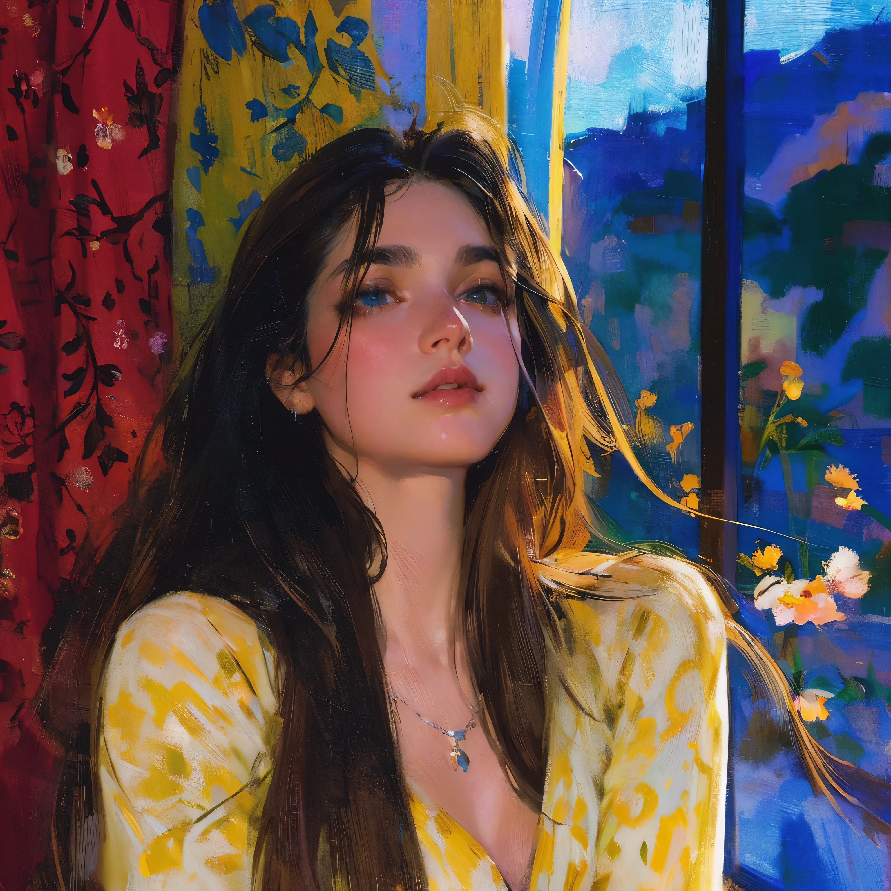 1girl, solo, beautiful detailed eyes, beautifully detailed lips, pale skin, delicate features, porcelain-like complexion, elegant pose, graceful posture, ethereal beauty, light atmosphere, soft and subtle lighting, delicate, fine brushstrokes, realistic rendering, vibrant colors, dreamlike ambiance, soft painting style, a sense of tranquility, a masterpiece capturing the essence of purity and grace, gorgeous breasts, cleavage, sexy, ((aesthetic soft painting background)), (Style by NTY), sexy, ((rainbow glowing specks on the skin)), ((wet skin)), mascara, eyelashes, glitter on her face, sexy lips, nice contrast, light particles, soft lighting, volumetric lighting, finely detailed, ((big breasts)), (((looking at the viewer))), extremely beautiful eyes, Extremely detailed eyes, light-colored eyes, post-Impressionist, rich gradient, extreme colors, extreme details, clear light perception, a fantasy or mythical character, elegant, anime-inspired, delicate features, long white hair, soft lighting, gentle shadows, pastel palette, graceful pose, refined attire, serene mood, romantic, ethereal atmosphere, detailed rendering, contemporary illustration style, subtle highlights, fantastical, ethereal figure