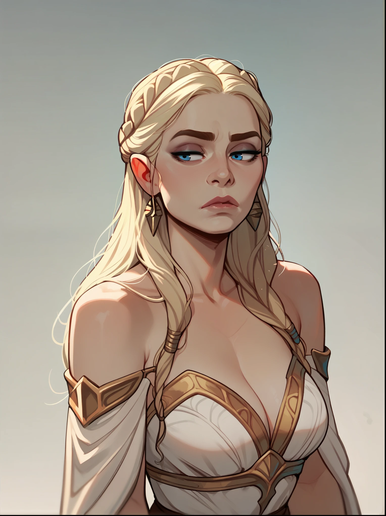 score_9, score_8_up,score_7_up, score_6_up, score_5_up, score_4_up, woman, best quality, highres, portrait, solo, beautiful, makeup, soft lips, daenerys ((bored)), large cleavage, beautiful dragon dress