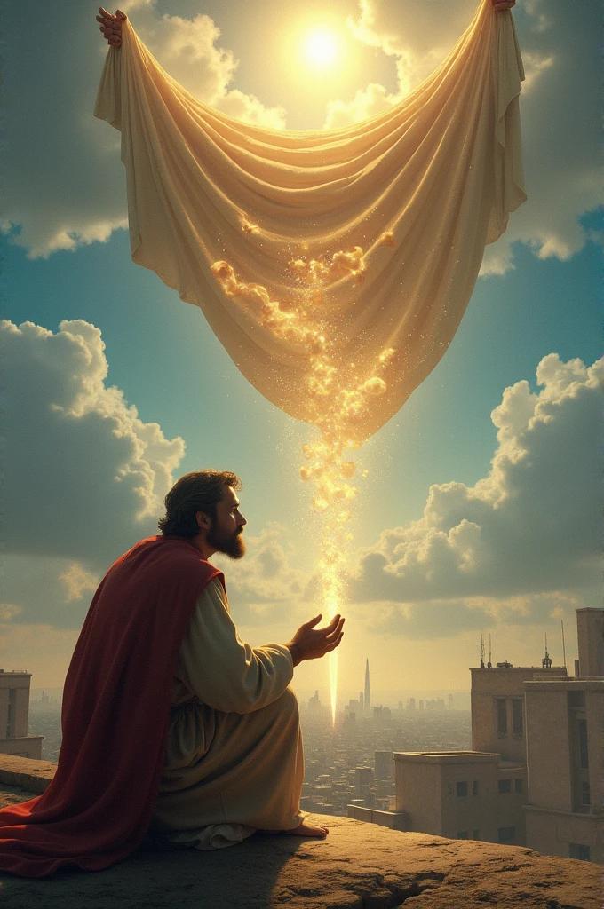 
  On the morrow, as they went on their journey, and drew nigh unto the city, Peter went up upon the housetop to pray about the sixth hour:
And he became very hungry, and would have eaten: but while they made ready, he fell into a trance And saw heaven opened, and a certain vessel descending unto him, as it had been a great sheet knit at the four corners, and let down to the earth Wherein were all manner of fourfooted beasts of the earth, and wild beasts, and creeping things, and fowls of the air And there came a voice to him, Rise, Peter; kill, and eat.But Peter said, Not so, Lord; for I have never eaten any thing that is common or unclean.And the voice spake unto him again the second time, What God hath cleansed, that call not thou common.This was done thrice: and the vessel was received up again into heaven.