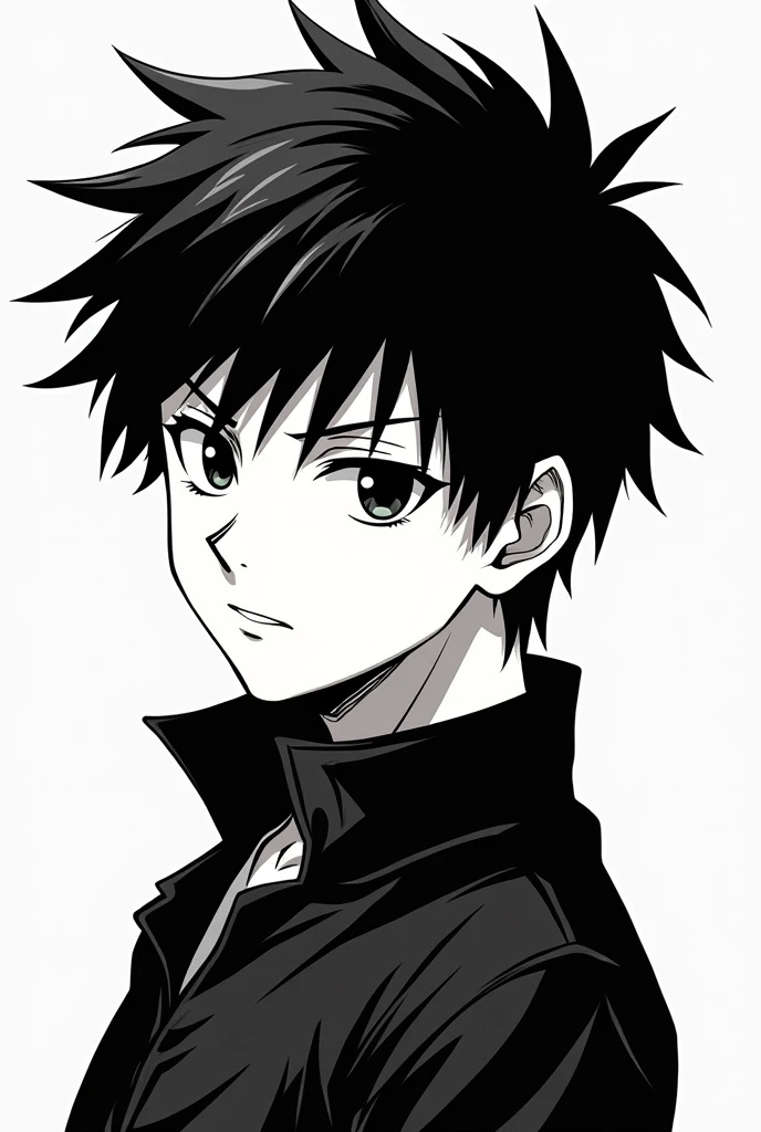 black hair boy, black eyes anime style manga 2d to black and white