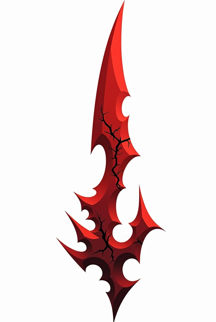 A sword projectile in the style of a vector drawing with clear sharp corners and edges , made of solid blood-colored crystal with vessels of black void
