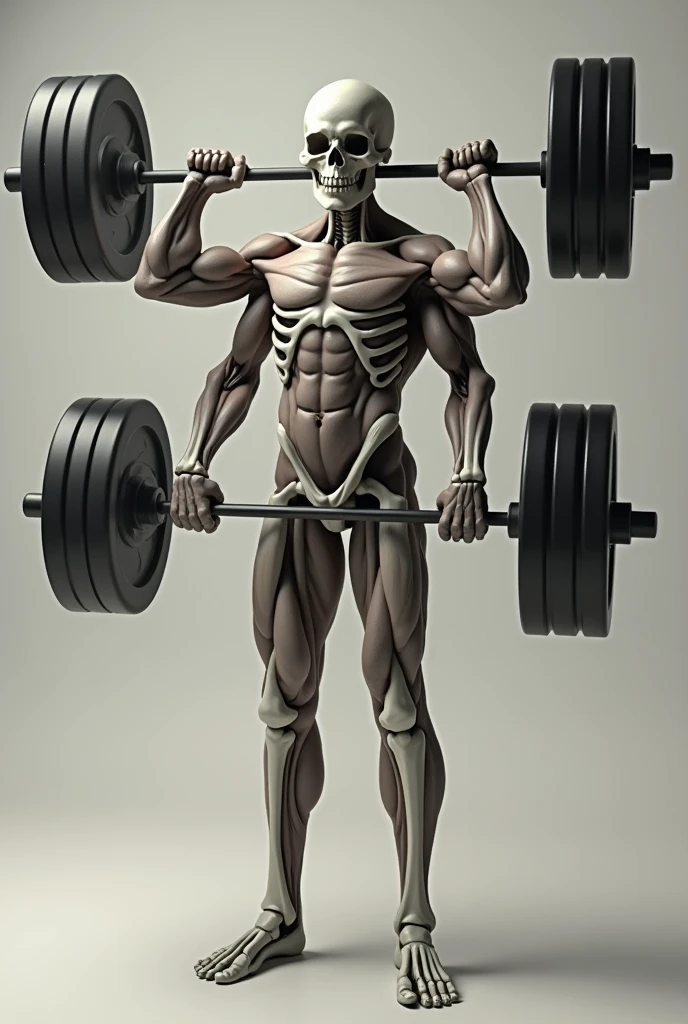 Muscular skull with arms lifting weights