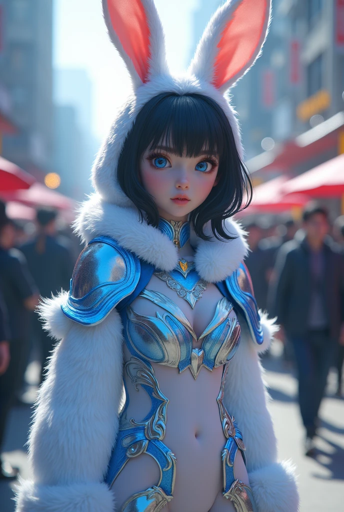 Unparalleled rabbit fur,Giant furry rabbit,Manga Style,Fantasy,Crazy detailed,Complex,Exquisite,Whimsical,Dynamic pose,heroic,Adventurous,Vibrant colors,Soft lighting,Cinematic,masterpiece,最high quality,8k,Very detailed,Realistic,Awards,Cute rabbit in armor in Manga Style a highly realistic, Cinematic photograph of a person with nsfw, 1 Female,Black Hair, ,((Annoyed expression)),Beautiful breasts,(((Sexy magical girl in white and blue shiny bodysuit)))(())(((Blushing、Surprised expression)),(((Satin Nariko))),((( Portrait))),We have blue eyelashes)))()street,crowd(Magical Girl Hair Ornament) Features, Are standing in a perfectly lit, high qualityなシーン. She is beautiful, Detailed eyes, Delicate nose, And seductive lips. Her figure is toned、. The scene is a masterpiece, with Vibrant colors, Sharp focus, professional, Realistic quality. (One girl, alone, Are standing, Detailed face, Detailed body, Toned body, Perfect lighting, high quality, Realistic, Vibrant colors, Sharp focus, masterpiece) Summon cute crystal monsters, Very detailed, gorgeous bright colors, Complex design, Crystal structure, Glowing translucent body, Whimsical expression, sharp crystalline Features, Color lighting, Reflective surface, Fantasy creature, Magical Beings, Impressive visual impact, Realistic, Cinematic lighting, professionalデジタルアートウルトラ_High-definition Ultra_Photorealistic and optimal ultra_high qualityの OpenGL シェーダー ウルトラ_High-precision reflective_High Resolution Perfect Volume Lightening Improved Octane_Lendus UHD XT3 DSLR HDR 3dcg shadow analog ecstatic symmetric onyx rubis summon milkweed florason invoke viceroy magic incandescent creature cgscosity butterfly crystalline monarch flash blow glow opal lava tourmaline plasma "Niagara Falls" Hearth Monster Fire Blast Flame Lighting Graduation Backlight Various Multis etc.. --v 6 --s 1000 --c 20 --q 500 --chaos 100