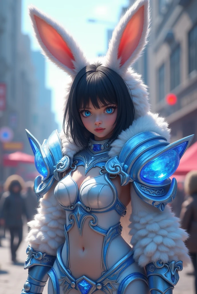 Unparalleled rabbit fur,Giant furry rabbit,Manga Style,Fantasy,Crazy detailed,Complex,Exquisite,Whimsical,Dynamic pose,heroic,Adventurous,Vibrant colors,Soft lighting,Cinematic,masterpiece,最high quality,8k,Very detailed,Realistic,Awards,Cute rabbit in armor in Manga Style a highly realistic, Cinematic photograph of a person with nsfw, 1 Female,Black Hair, ,((Annoyed expression)),Beautiful breasts,(((Sexy magical girl in white and blue shiny bodysuit)))(())(((Blushing、Surprised expression)),(((Satin Nariko))),((( Portrait))),We have blue eyelashes)))()street,crowd(Magical Girl Hair Ornament) Features, Are standing in a perfectly lit, high qualityなシーン. She is beautiful, Detailed eyes, Delicate nose, And seductive lips. Her figure is toned、. The scene is a masterpiece, with Vibrant colors, Sharp focus, professional, Realistic quality. (One girl, alone, Are standing, Detailed face, Detailed body, Toned body, Perfect lighting, high quality, Realistic, Vibrant colors, Sharp focus, masterpiece) Summon cute crystal monsters, Very detailed, gorgeous bright colors, Complex design, Crystal structure, Glowing translucent body, Whimsical expression, sharp crystalline Features, Color lighting, Reflective surface, Fantasy creature, Magical Beings, Impressive visual impact, Realistic, Cinematic lighting, professionalデジタルアートウルトラ_High-definition Ultra_Photorealistic and optimal ultra_high qualityの OpenGL シェーダー ウルトラ_High-precision reflective_High Resolution Perfect Volume Lightening Improved Octane_Lendus UHD XT3 DSLR HDR 3dcg shadow analog ecstatic symmetric onyx rubis summon milkweed florason invoke viceroy magic incandescent creature cgscosity butterfly crystalline monarch flash blow glow opal lava tourmaline plasma "Niagara Falls" Hearth Monster Fire Blast Flame Lighting Graduation Backlight Various Multis etc.. --v 6 --s 1000 --c 20 --q 500 --chaos 100