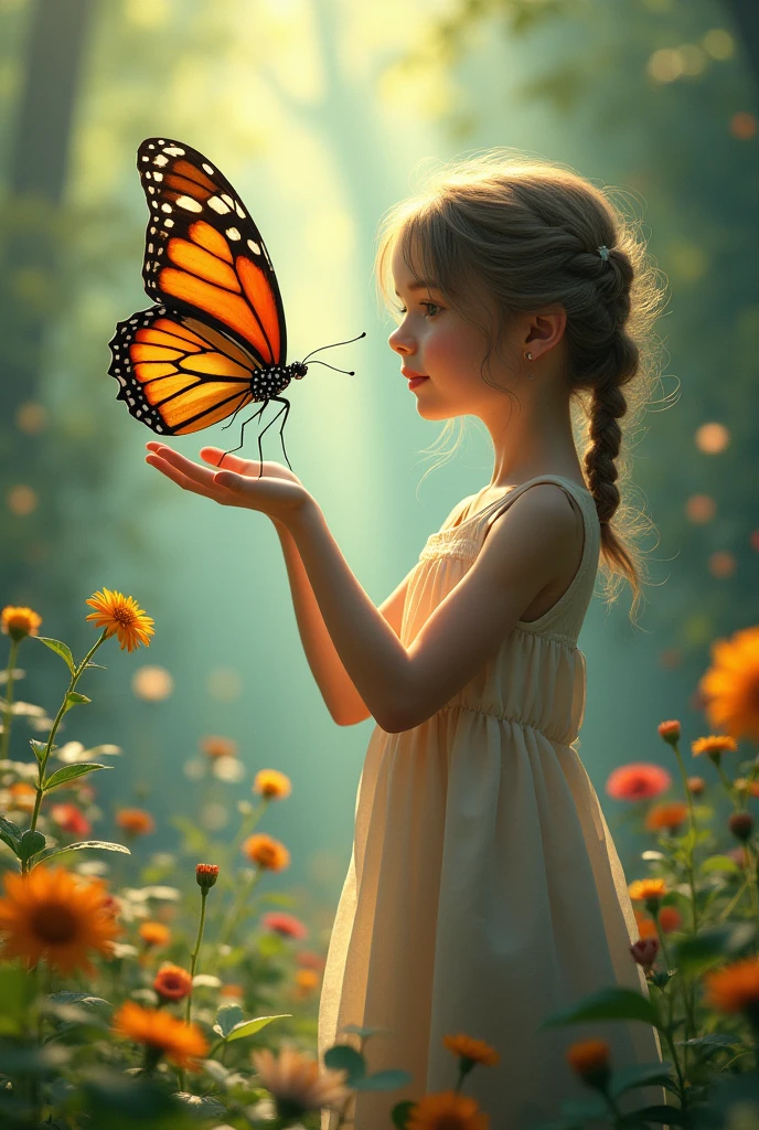 A girl and the queen butterfly