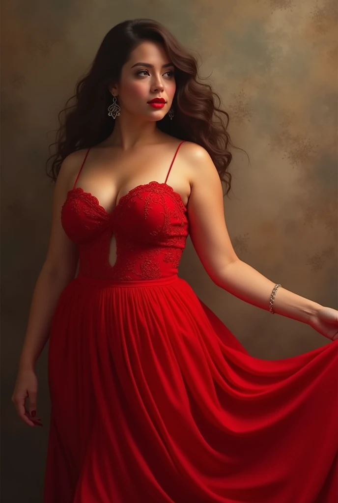 curvy woman with red dresses