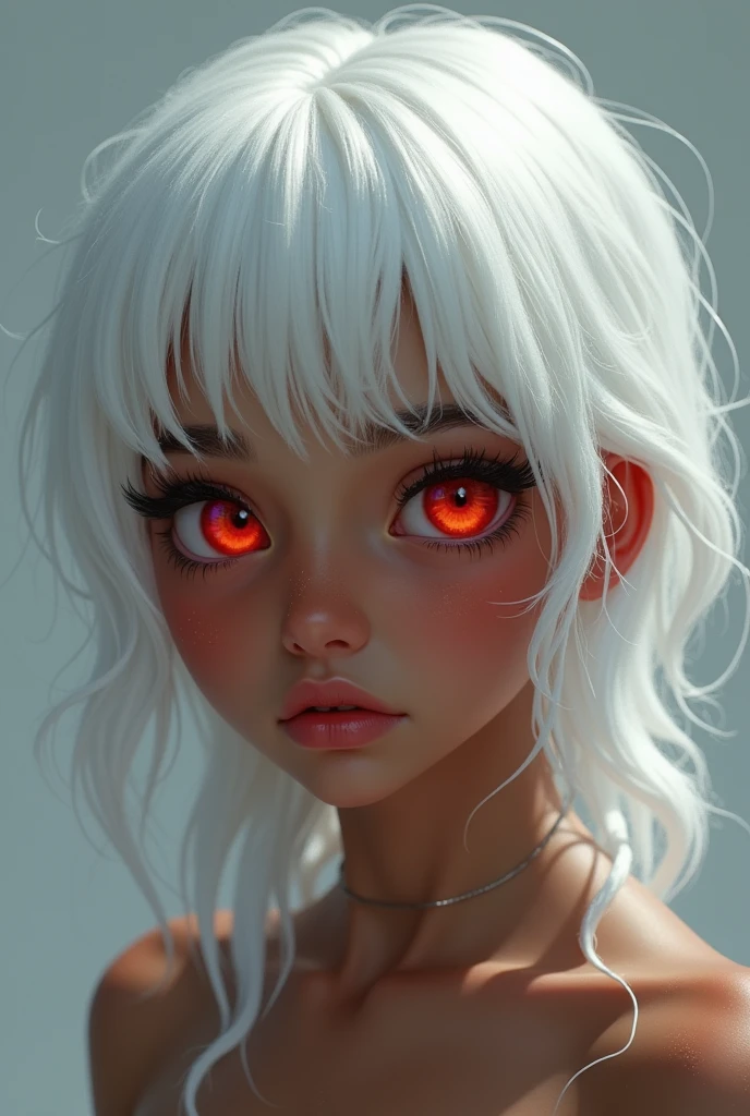 Beautiful Black Latino teenager with white hair and red eyes,
