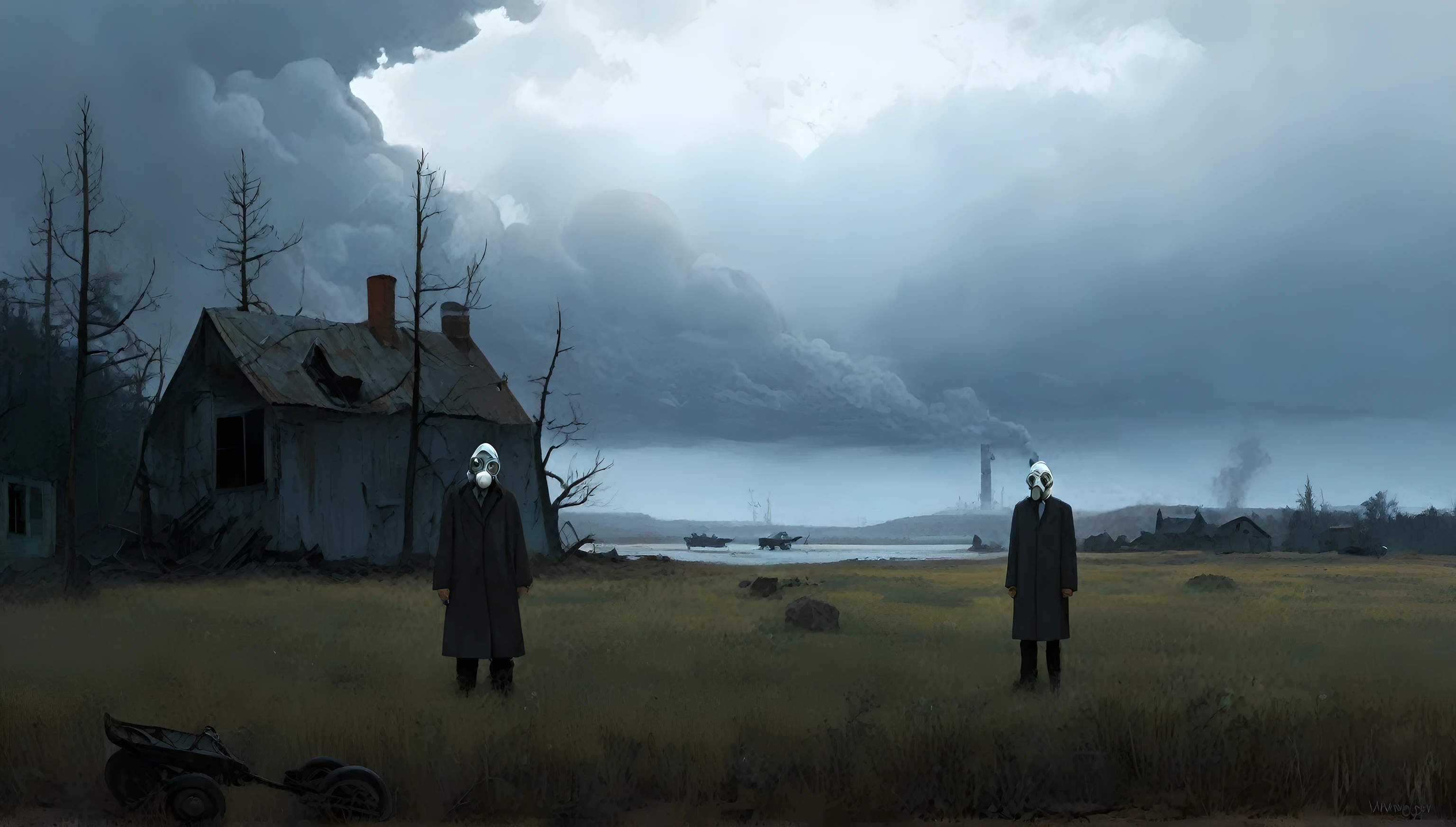 A gritty true crime drama reimagined as an oil 0ai ting, narrative art, a boy wearing a white macabre gas mask, scary, (((Futuristic fables and fantastical folklore))), (Lovecraftian horror:1.4), A grim Kansas haunting in an abandoned town, dark tales, ((A surreal science-fiction painting)), Zdzisław Beksiński, Simon Stålenhag, Denis Sarazhin, Ominous sky, Wayne Barlowe, Alex Colville. A deeply disturbing narrative is unfolding here, dieselpunk, gripping art, unnerving, unsettling, visually immersive art, sinister vibes, raw, vivid and gritty storytelling Art, detailed