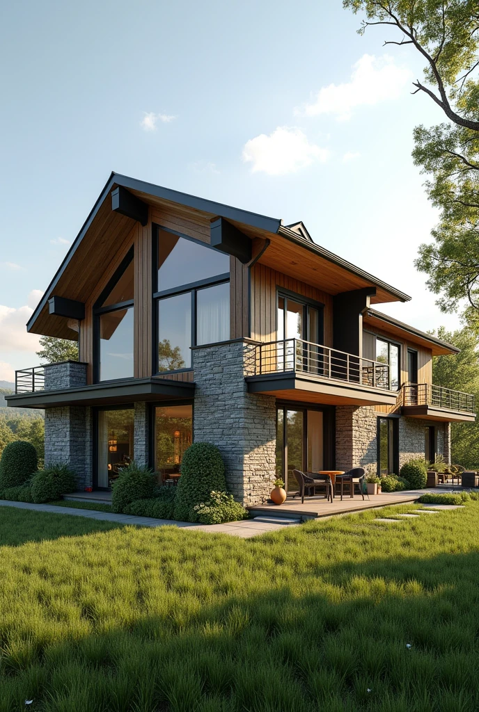 Make a modern and beautiful facade of a country house
