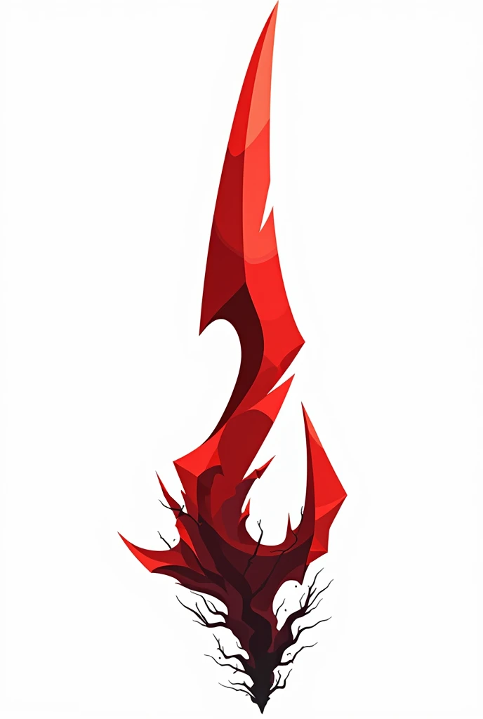 A sword projectile in the style of a vector drawing with clear sharp corners and edges , made of solid blood-colored crystal with vessels of black void extending from the base of the sword
