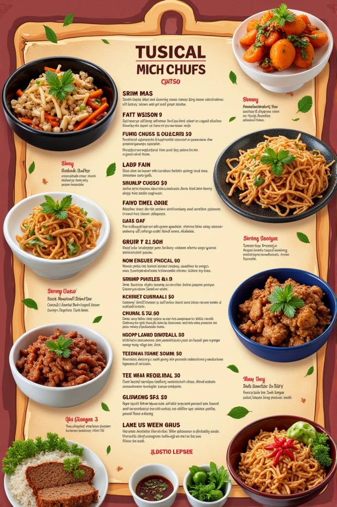 Food menu that has a "chuso" "shrimp chuso"
"Meatloaf" "mixed chuso"