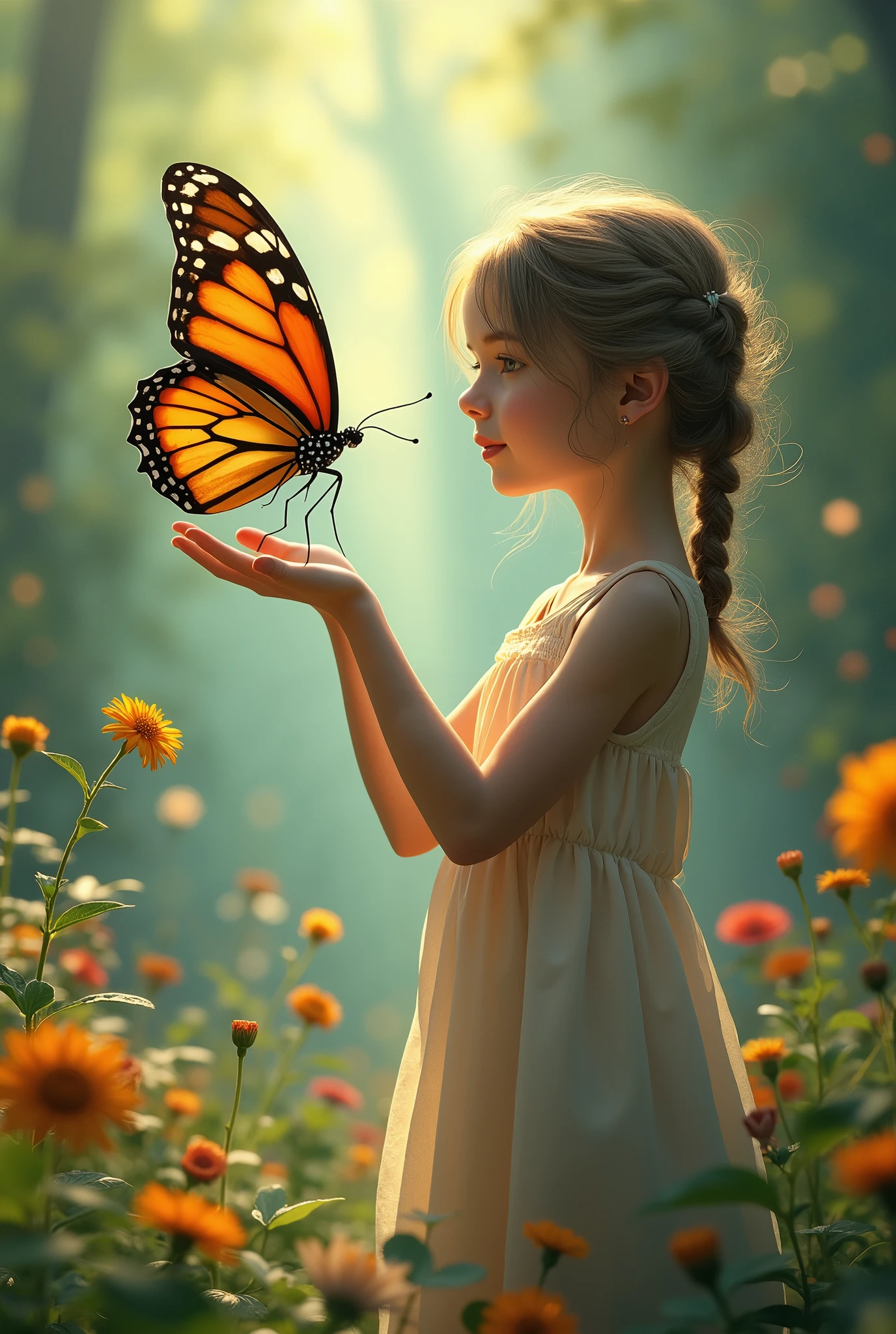 A girl and the queen butterfly

