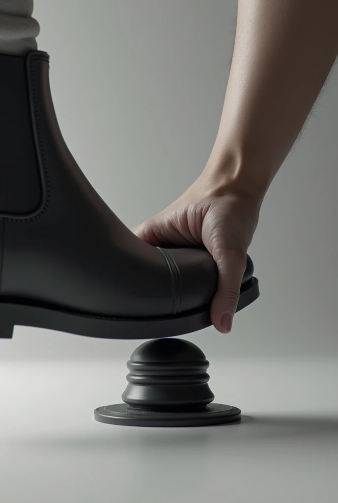 a foot pressing a black button