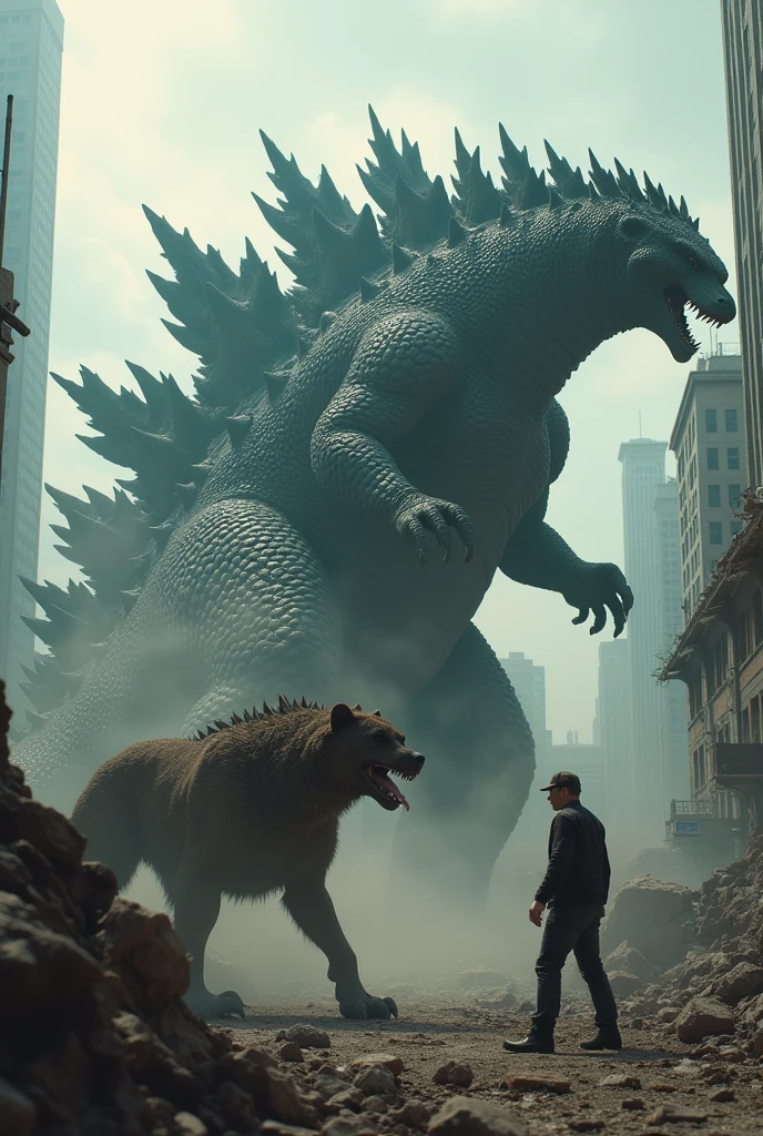 A Godzilla vs a giant dog