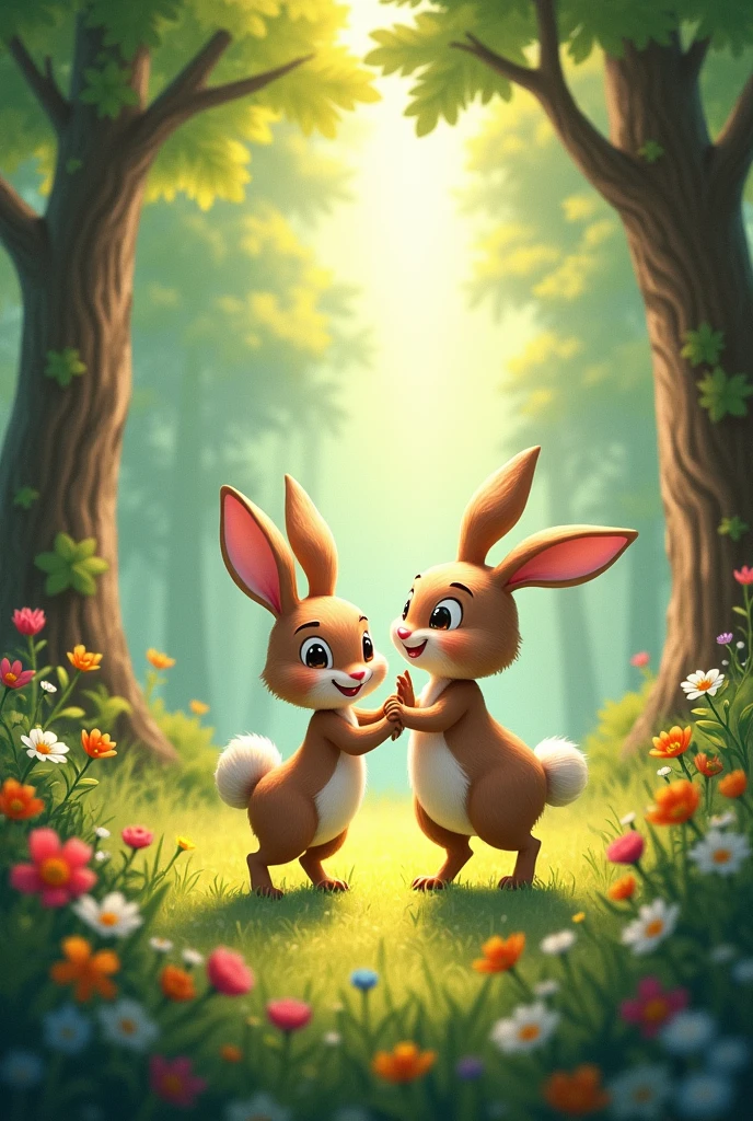 In the forest Little Bunny danced with Mrs. Rabbit