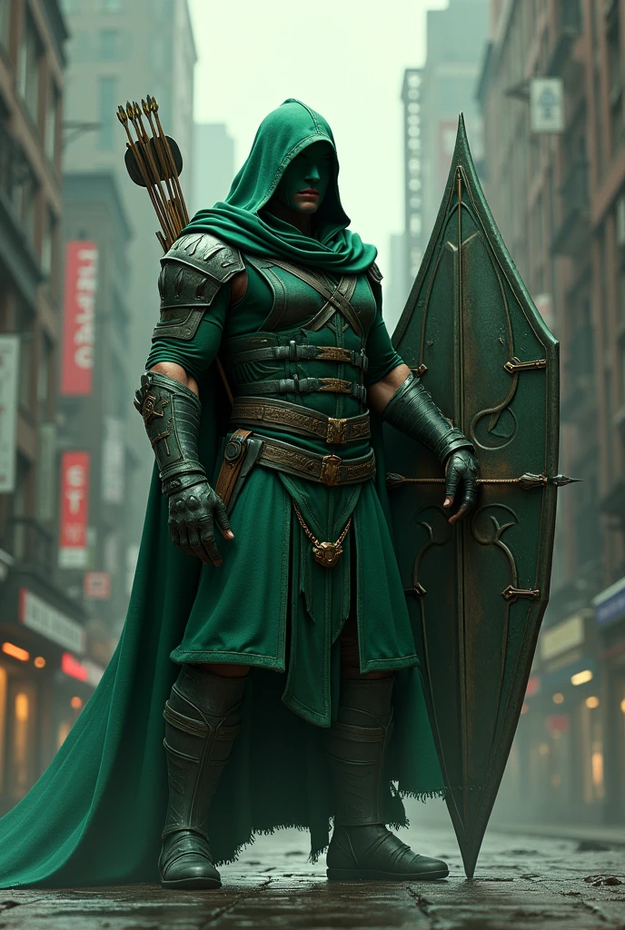 GREEN ARCHER AND HIS TITANIUM SHIELD.