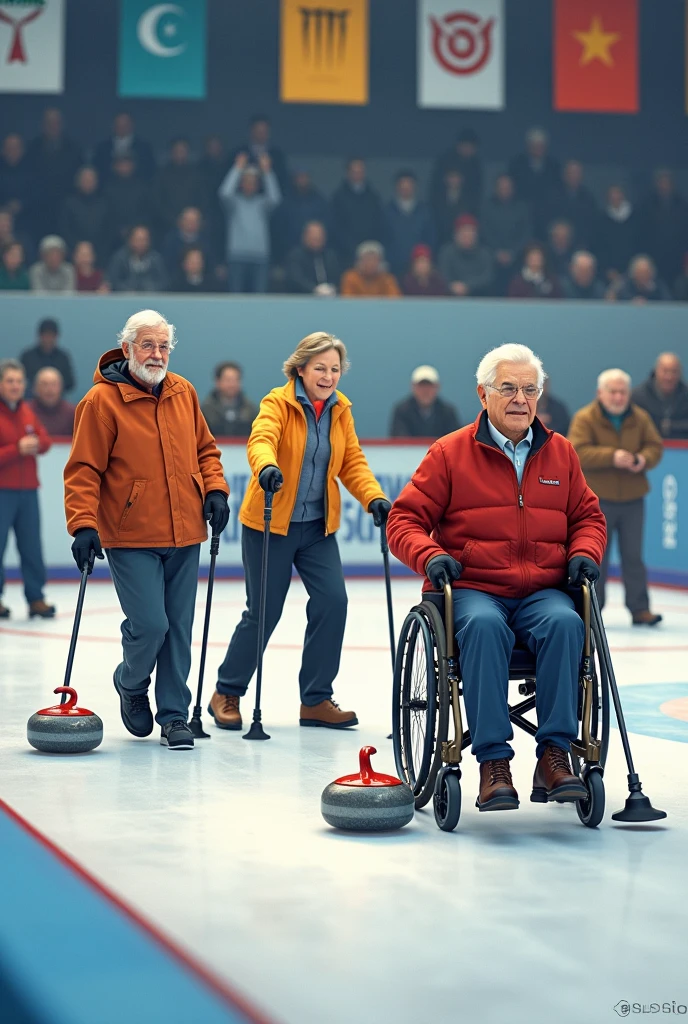 poster with elderly and disabled people playing curling